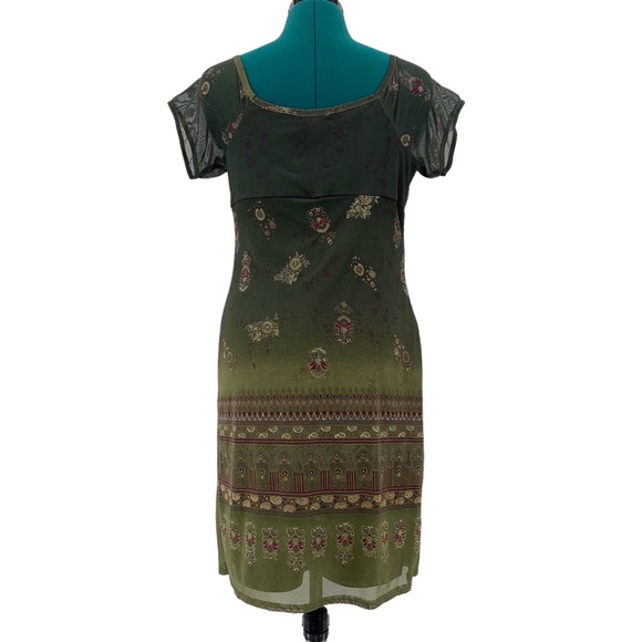 Scarlet Green and Sparkly Gold Paisley Cap Sleeve Ruched Bust Dress, 7 DAMAGED - Picture 6 of 16